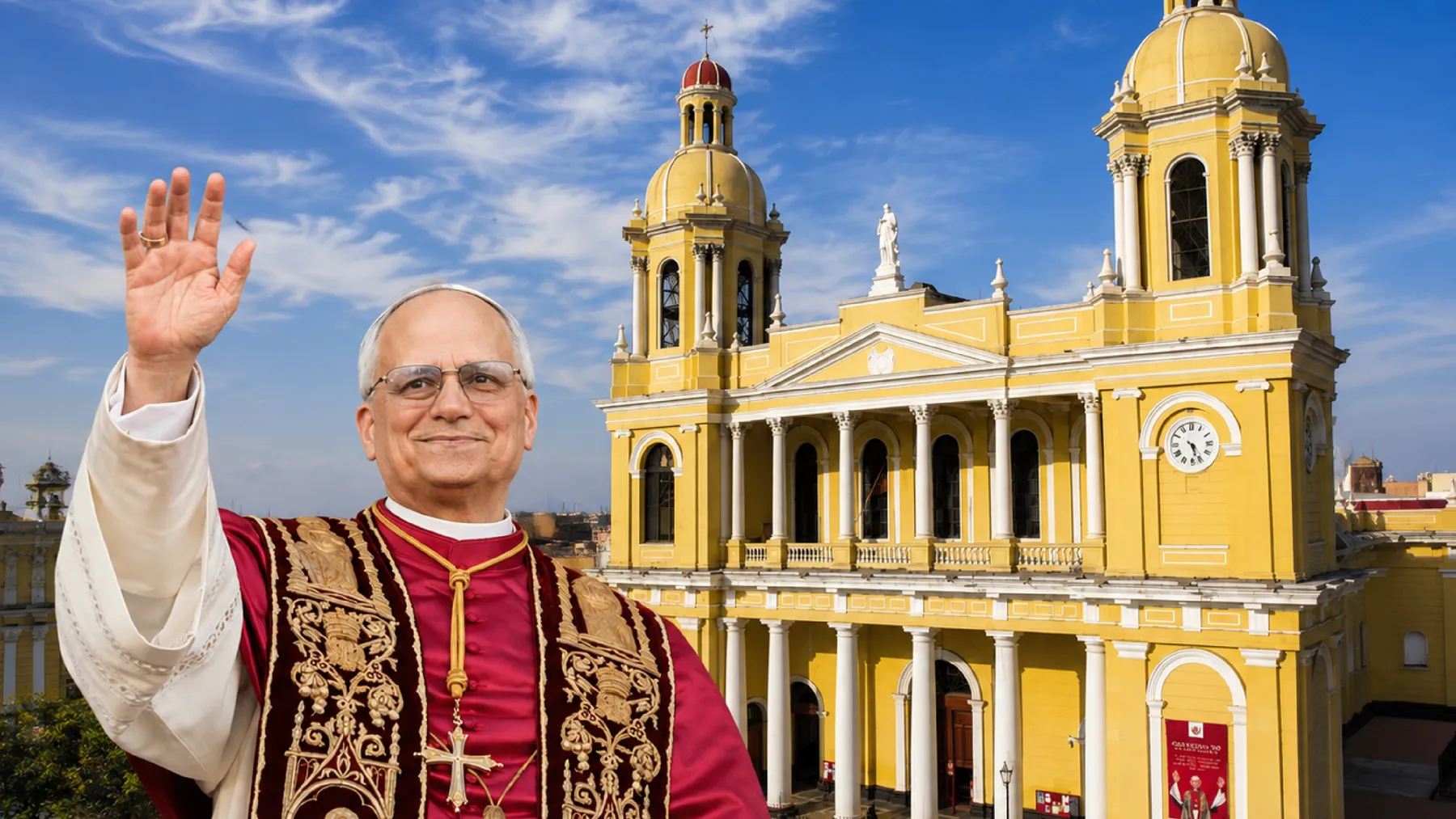 Pope Leo XIV in front of Chiclayo Cathedral